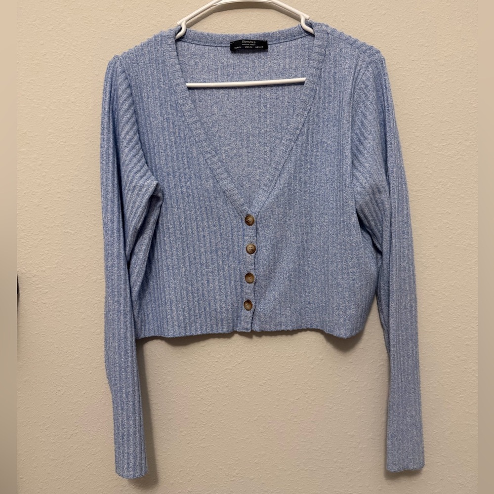 Bershka Light Blue Ribbed Knit Top